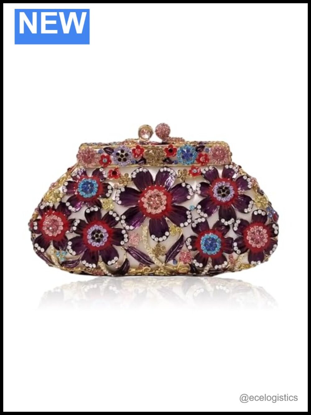 Multicolor Rhinestone Crystal Floral Evening Bag Clutch Purse Bridal Cocktail